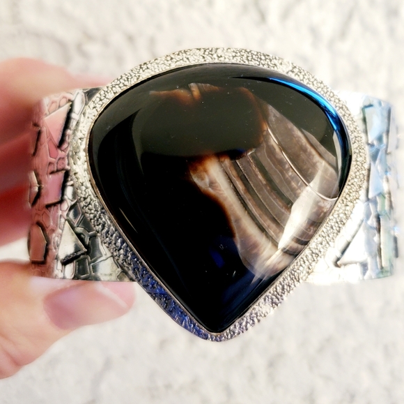 New Banded Agate 925 Silver Cuff Bracelet. - Picture 13 of 15
